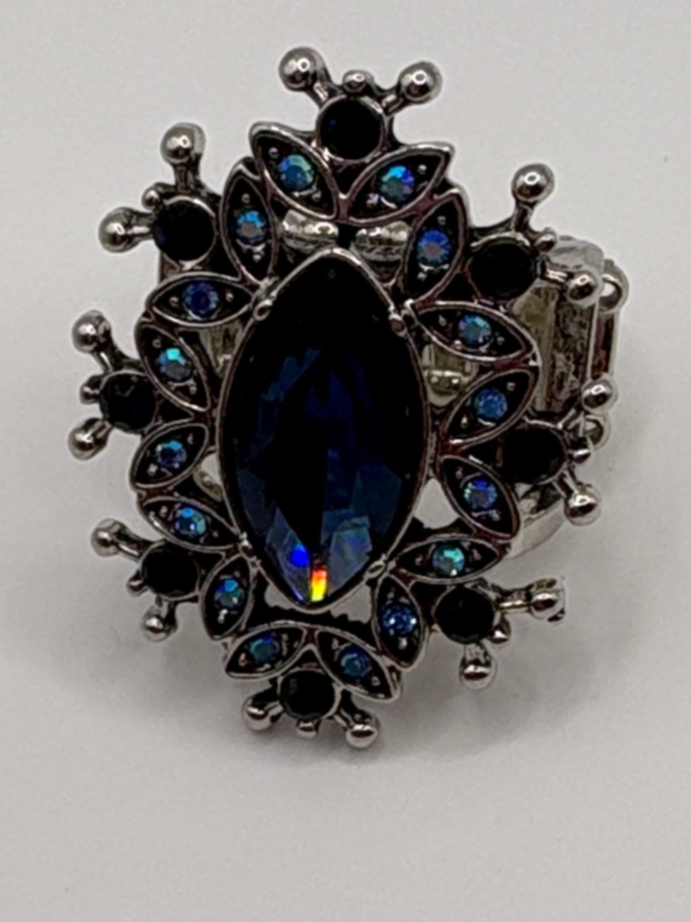 paparazzi Navy Marquise Crystal Statement Ring 8-9” Stretch New - Picture 6 of 6